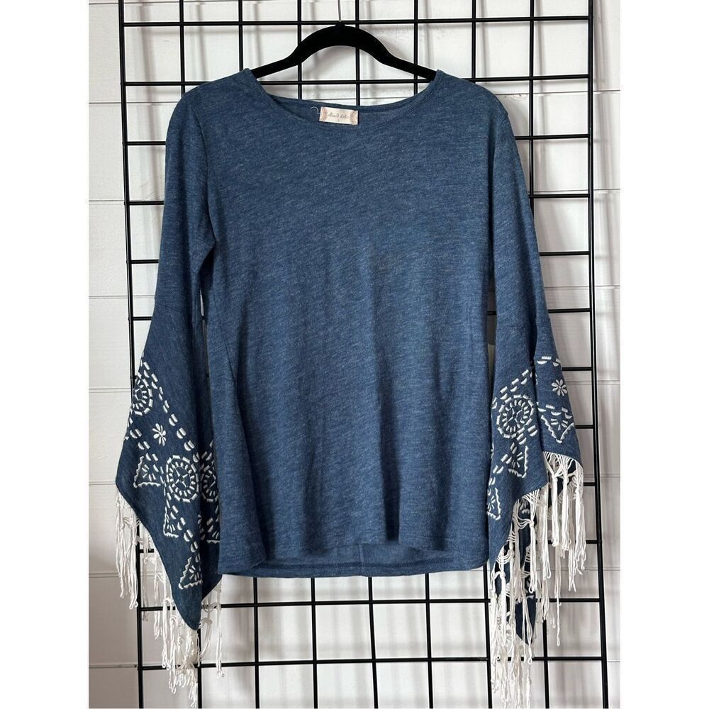 Altar'd State Flare Sleeve Tunic Top‎ Womens S Blue NWT Tassle Tribal Aztec